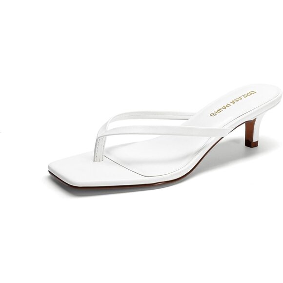 Dream Pairs Women White Faux Leather  Square Open Toe  Low Heels Sandals Shoes - Picture 1 of 8